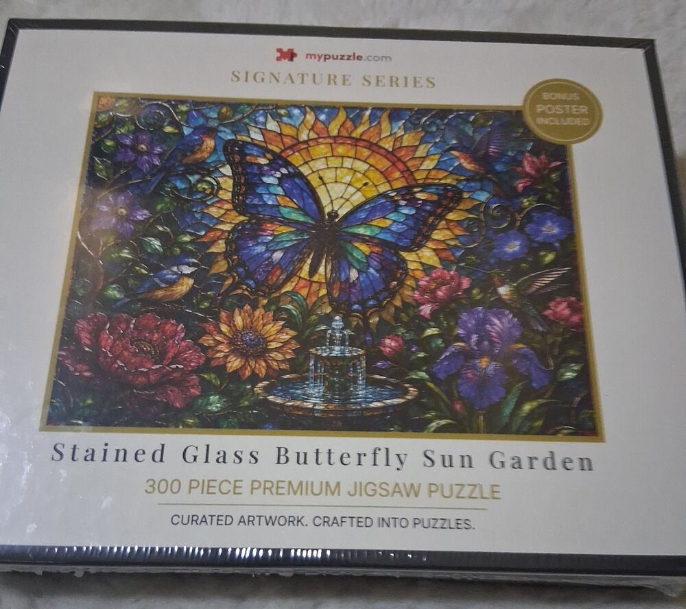 Stained Glass Butterfly Sun Garden 300 Piece Jigsaw Puzzle